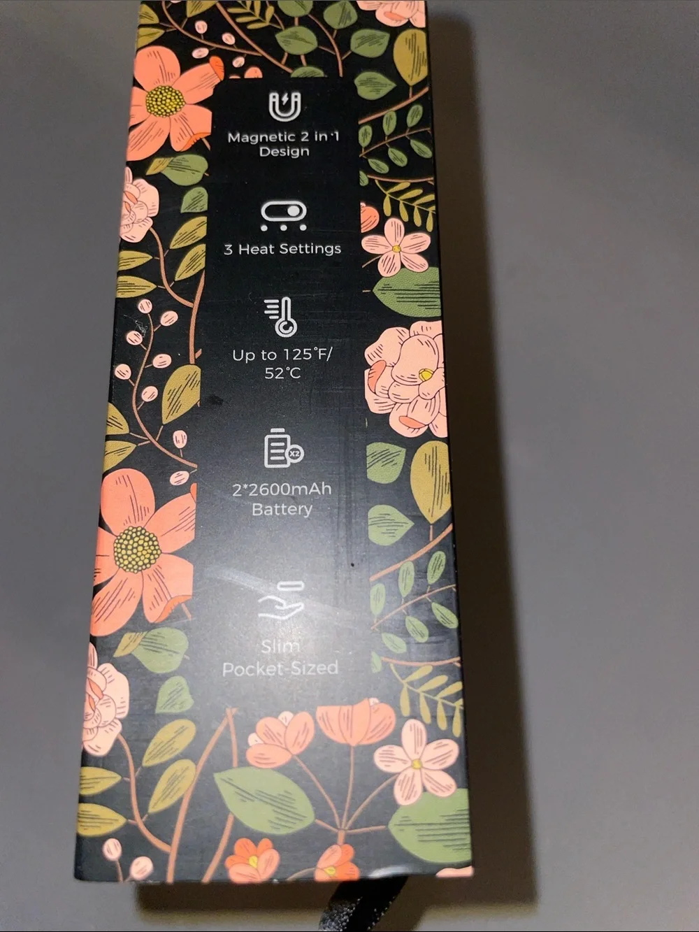 Floral Rechargeable Hand Warmers - Black with Pink & Blue Blossoms